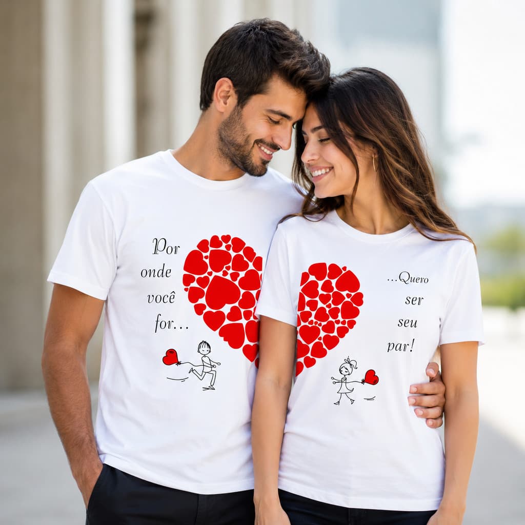 kit Camiseta casal,coração vermelho namorados, marido e esposa,moda plus size