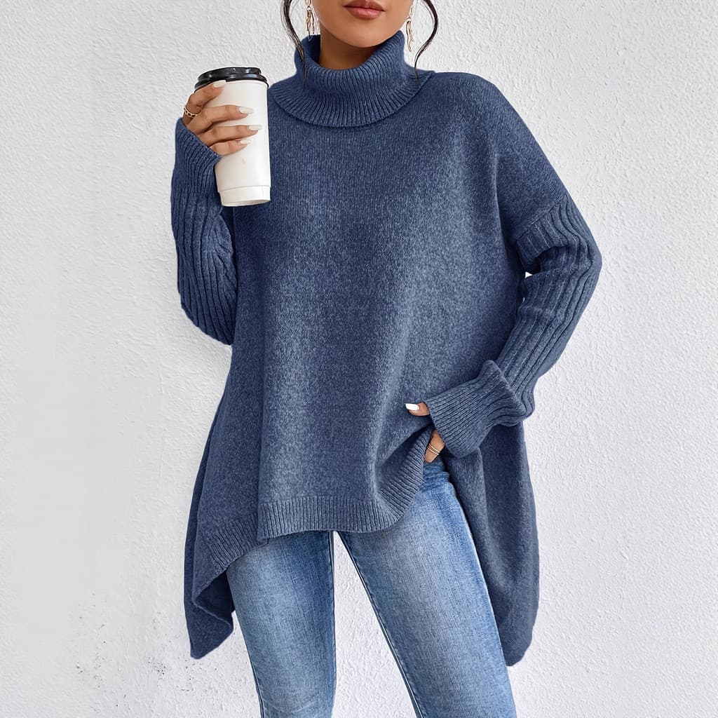 Cross-Border outono inverno solto moda Casual ombro caído gola alta agulha grossa camisola malhas