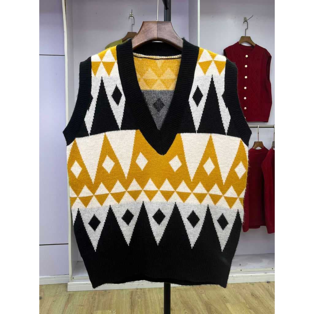 502 outono inverno novo estilo com decote em V camisola colete feminino Retro grosso sem mangas colete de malha exterior