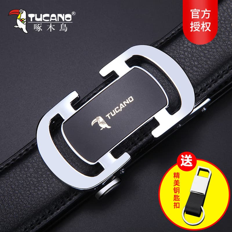 Woodpecker cinto masculino de couro genuíno fivela automática cinto moda Casual All-Match juventude cinto de couro versã