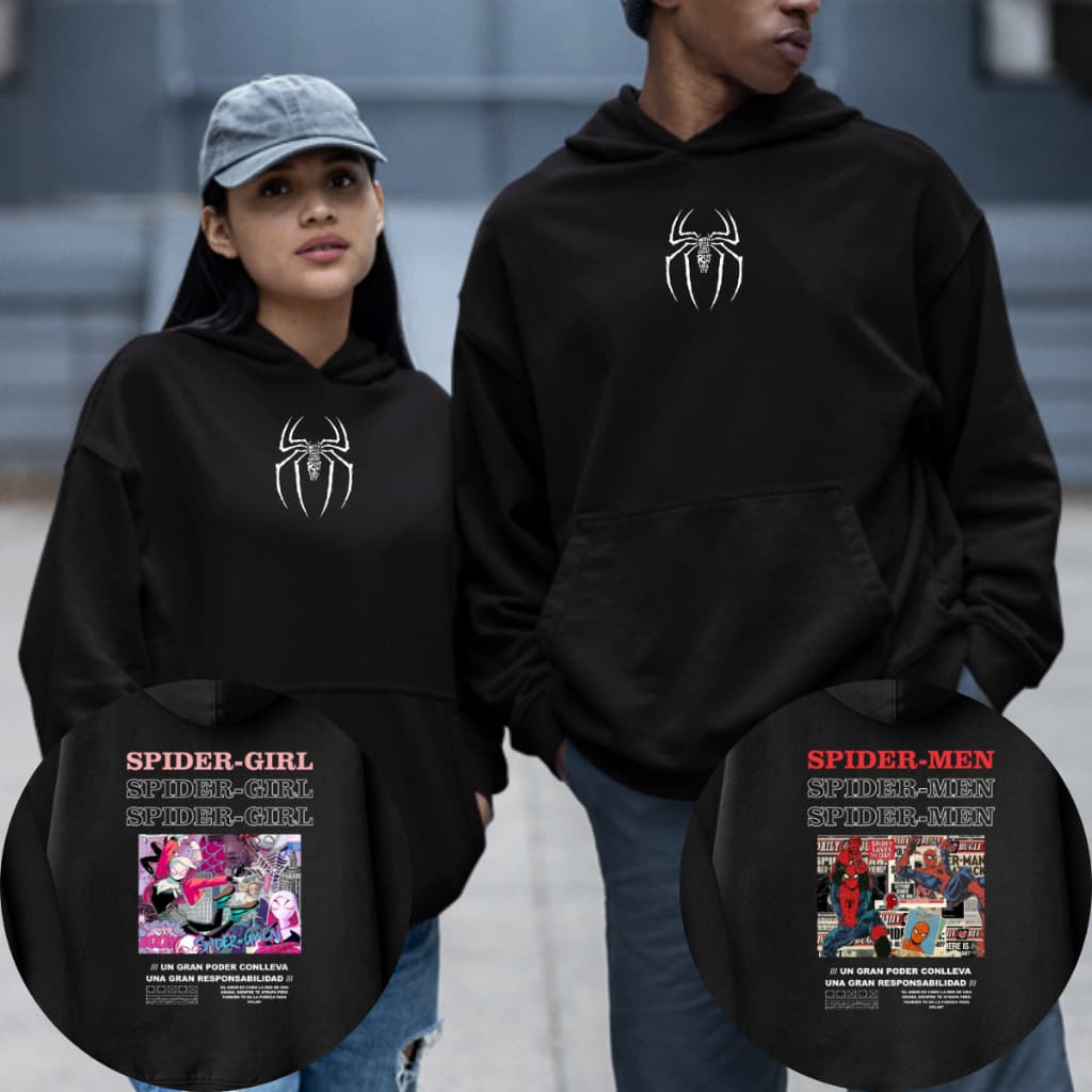 Kit Casal Moletom Blusa Canguru Homem Aranha Estampa Spider Men/Girl Street Namorado Algodão Inverno