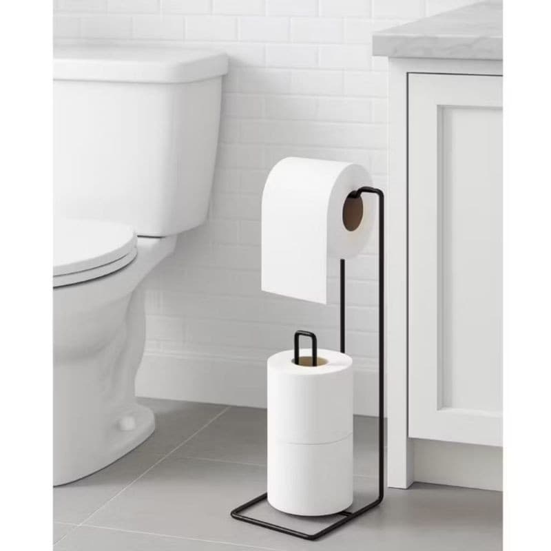 Suporte Porta Papel higiênico Para Banheiro de chão 3 Rolos Cor Preta