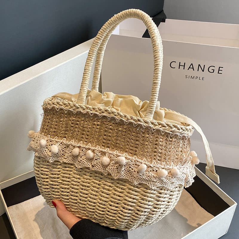 Bolsa bolsa feminina Seaside férias nicho saco de praia 2026 novo estilo floresta literária estilo saco de palha lazer t