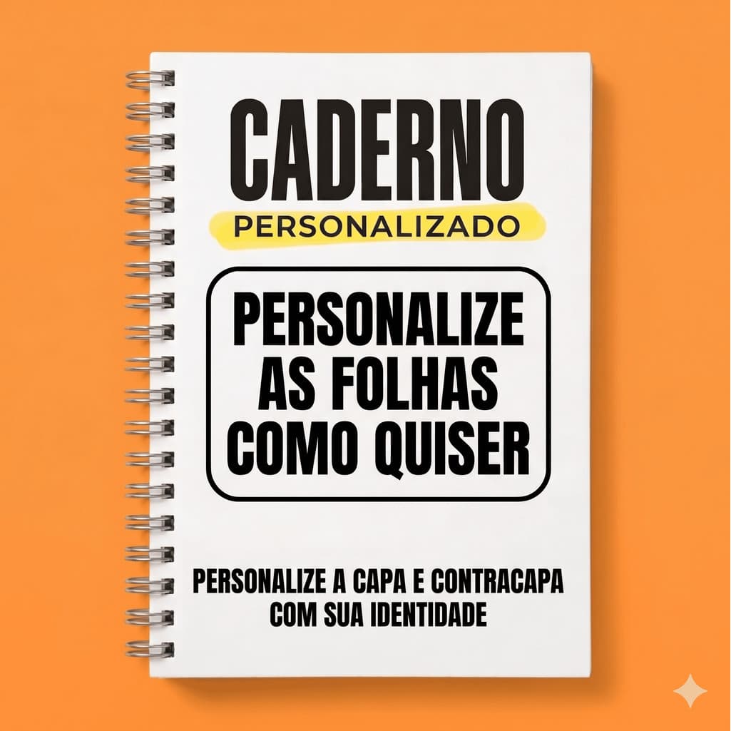 Caderno e Folhas Personalizados - Escolha o tamanho A4 Universitário, A5 ou A6 - Capa com nome, logo, foto