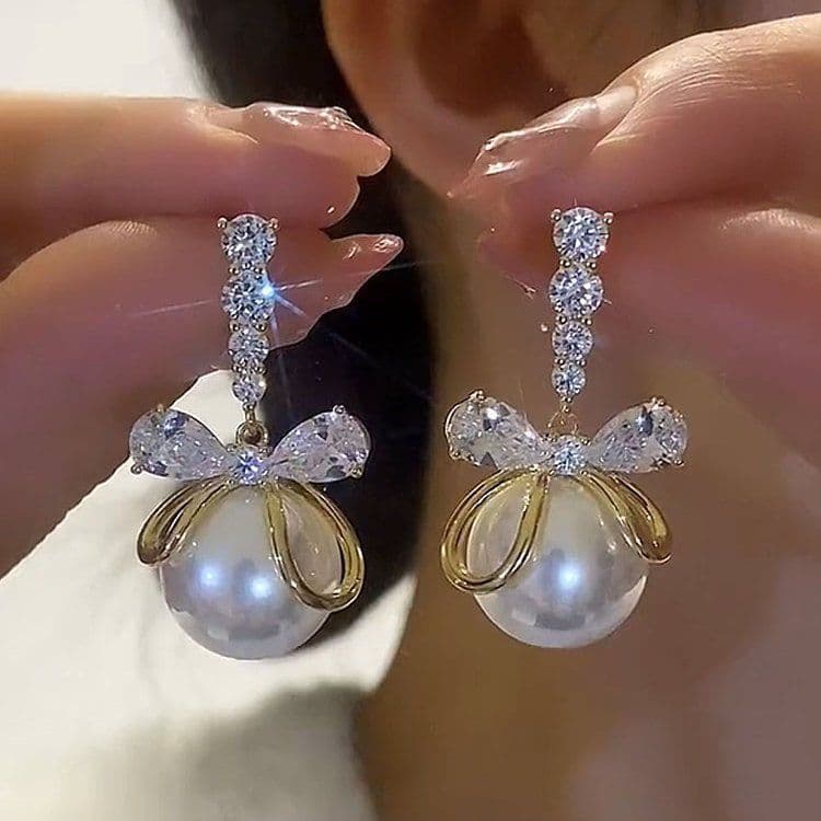Mulheres diamantes arco de pérola orelhas| Niche Design High-Sentiment Earplugs