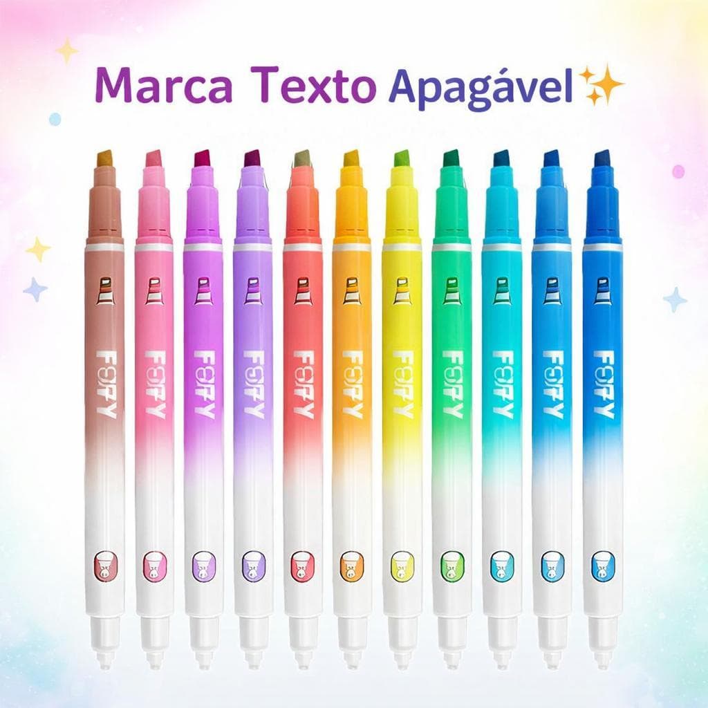 Marca Texto Apagável Kawaii  Caneta Marca Texto 2 em 1 Apaga e Grifa Papelaria Fofa
