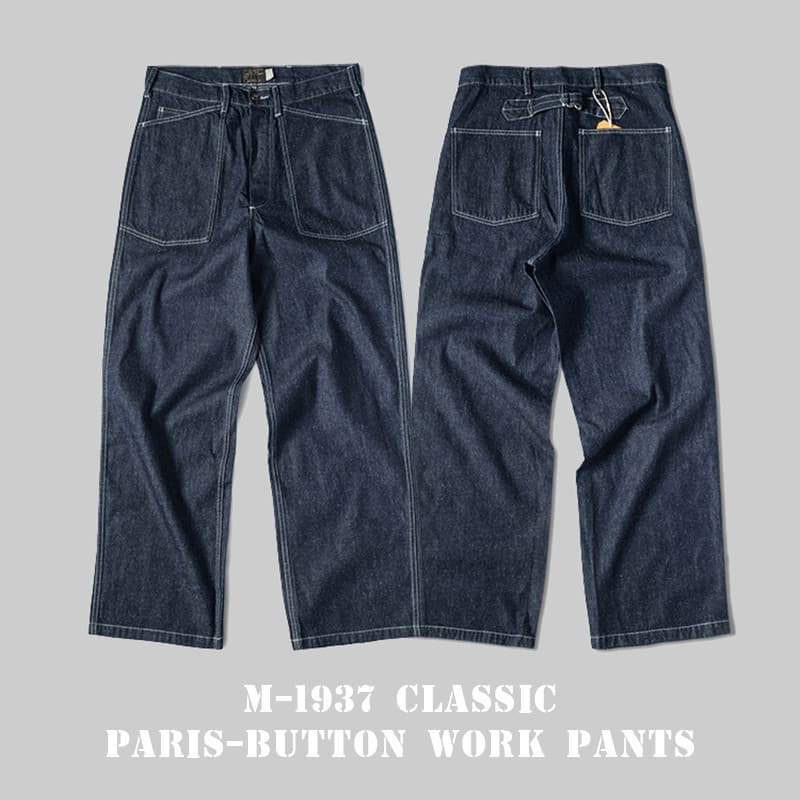 M-1937 Americano Retro Paris Fivela Jeans Masculino Cintura Média Alta Calça Jeans Reta Calça Casual