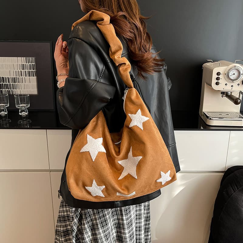 Coreano Casual estrela sacola feminina 2025 outono inverno novo estilo cordão grande capacidade Commuter ombro saco do m