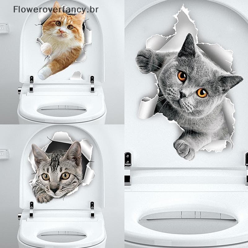 FFBR Engraçado 3D Gatinho Assento De Vaso Sanitário Adesivos Decalques À Prova Dwaterproof Água Casca & Vara Banheiro An