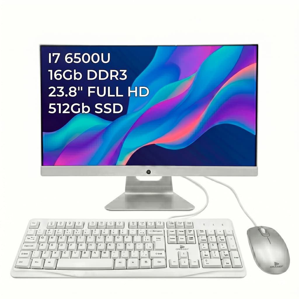All In One Intel Core I7 6ª Geração SSD M.2 512GB 16GB RAM 1600MHz Tela 23,8” 1920x1080 Full HD WebCam Teclado+Mouse