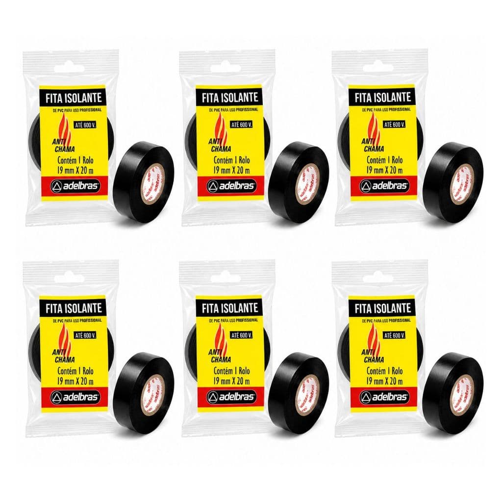 Kit 6 Un Fita Isolante 19mmx20m Anti Chama Preta