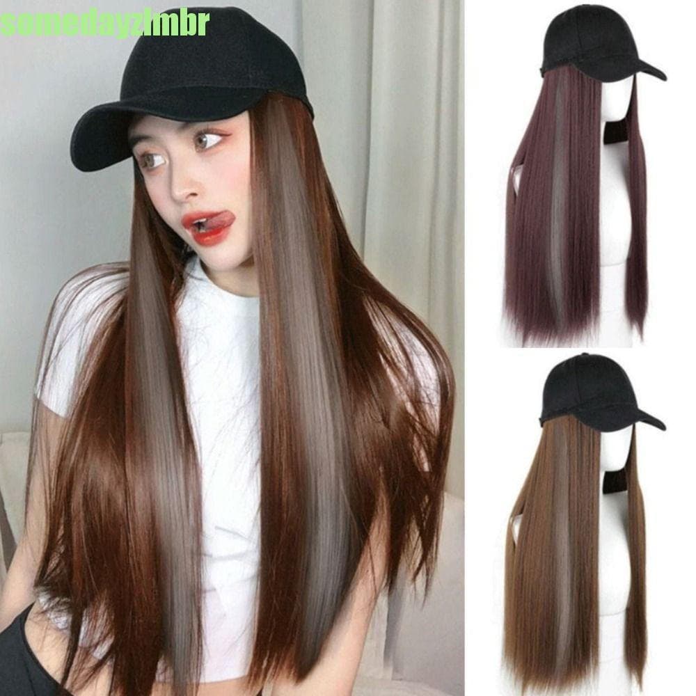 SOMEDAYZL0M Boné De Beisebol Com Peruca , Sol De Uma Peça , Cabelo Longo E Reto , Fofa Ajustável