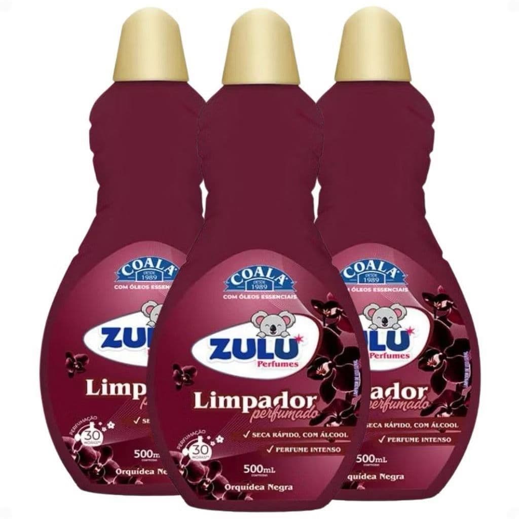 Kit 3 Limpador Perfumado Ambiente Multiuso Zulu Coala Orquídea Negra 500ml