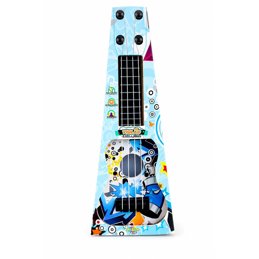 Mini Violão De Brinquedo Musical Infantil 4 Cordas Plástico Violãozinho Brinquedo 26cm Instrumento