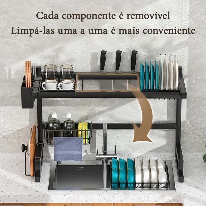 Escorredor Pia Rack Cozinha Organizador Aço Inoxidável Grande capacidade 65cm Preto