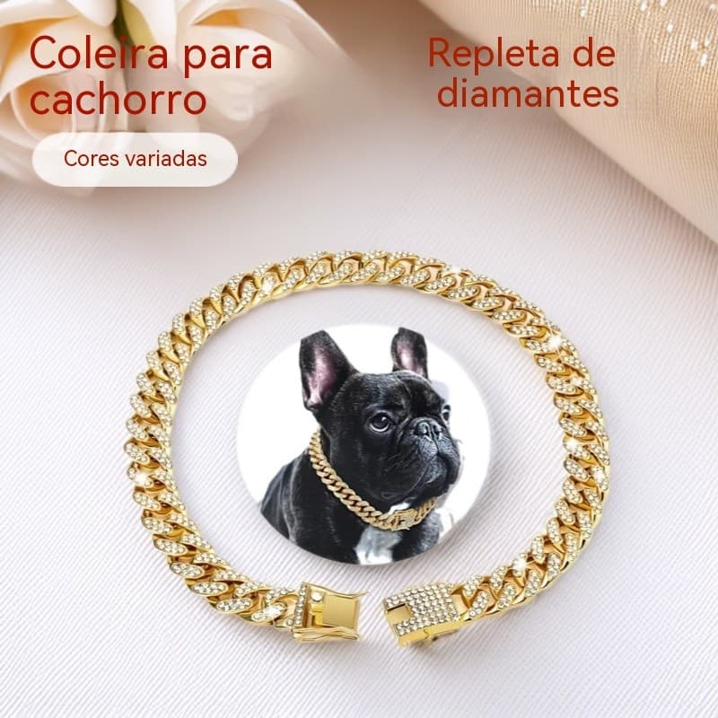 Novo Colar De Coleira De Cachorro De Estimação , Coleira Para Cachorro , Corrente Cubana Com Fecho Dourada E Prateada