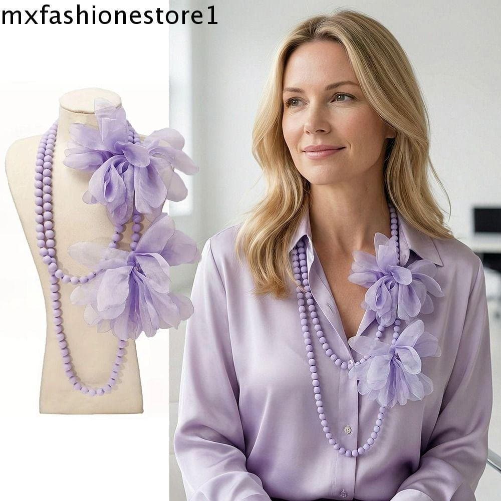 MXFASHIONE Colar Longo , Acessório De Moda , Contas De Vidro Artesanais , De Flores Grandes , Design