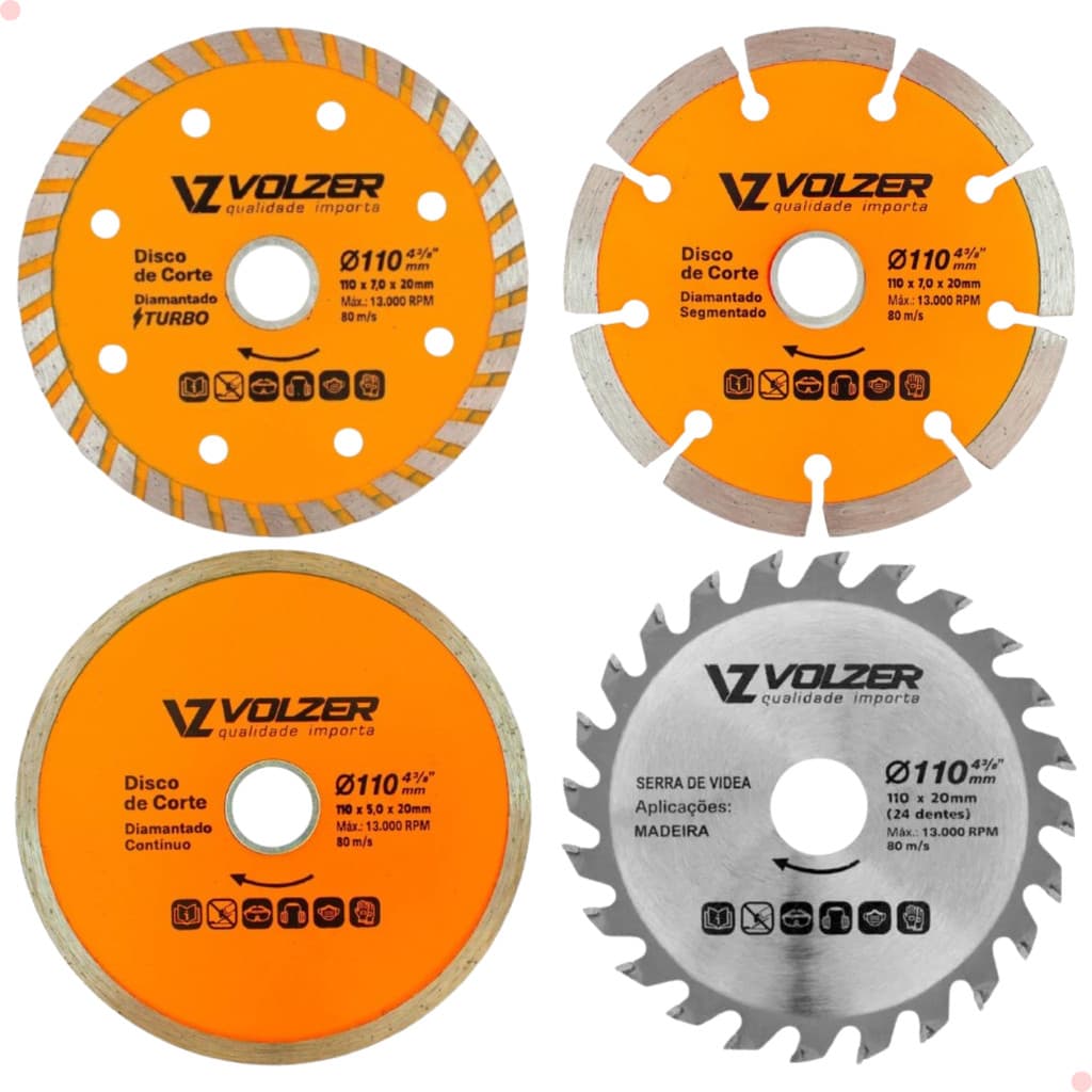 Kit 4 Discos 110x20 Diamantados Turbo Segmentado Continuo Widea Serra Mármore Volzer