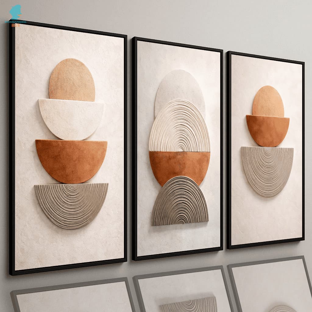 Quadros Decorativos Trio Abstrato Formas Geométricas 3D Moderno Luxo Sala Quarto