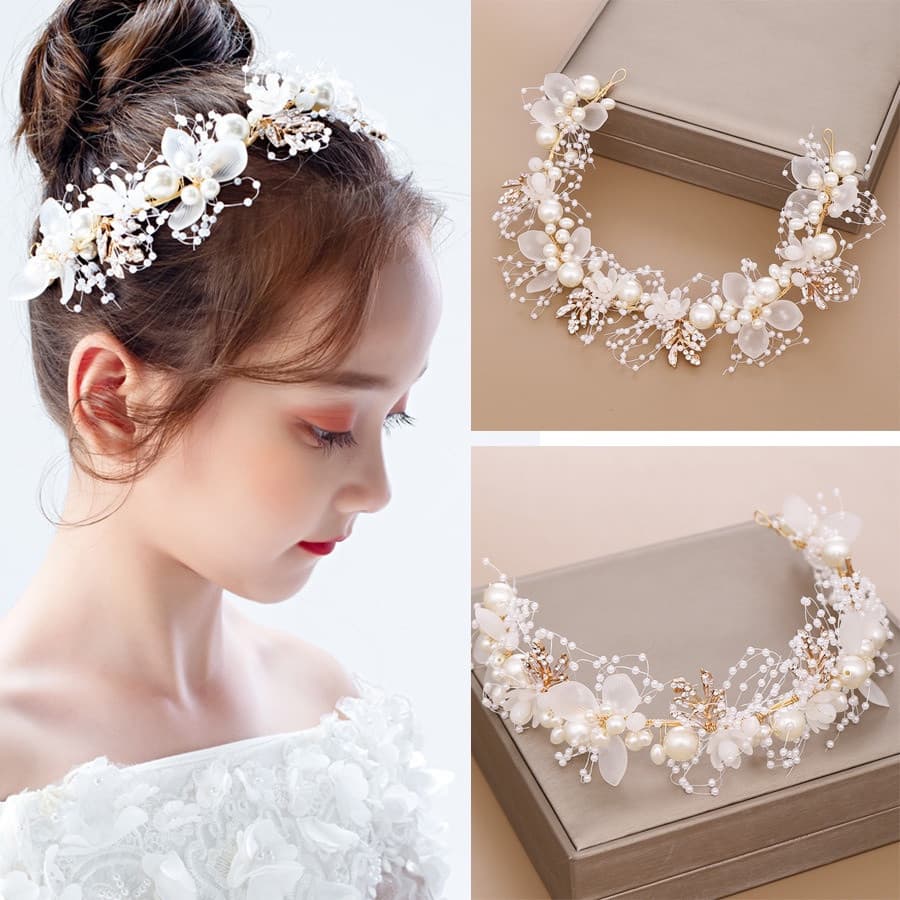 1 Conjunto Rom芒ntico Incrustado Imita莽茫o De P茅rolas Flor Grinaldas Bandana/Requintado Artesanal Strass Floral Headwear/C