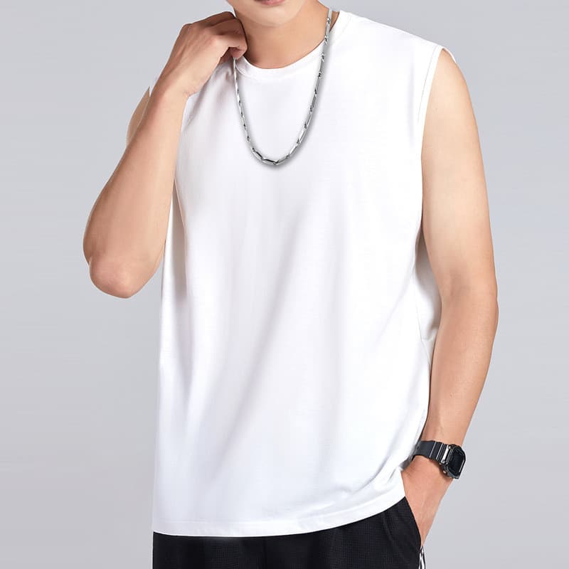 2026 roupa exterior masculina estilo americano pesado ombro largo colete esportes sem mangas camiseta em torno do pescoç