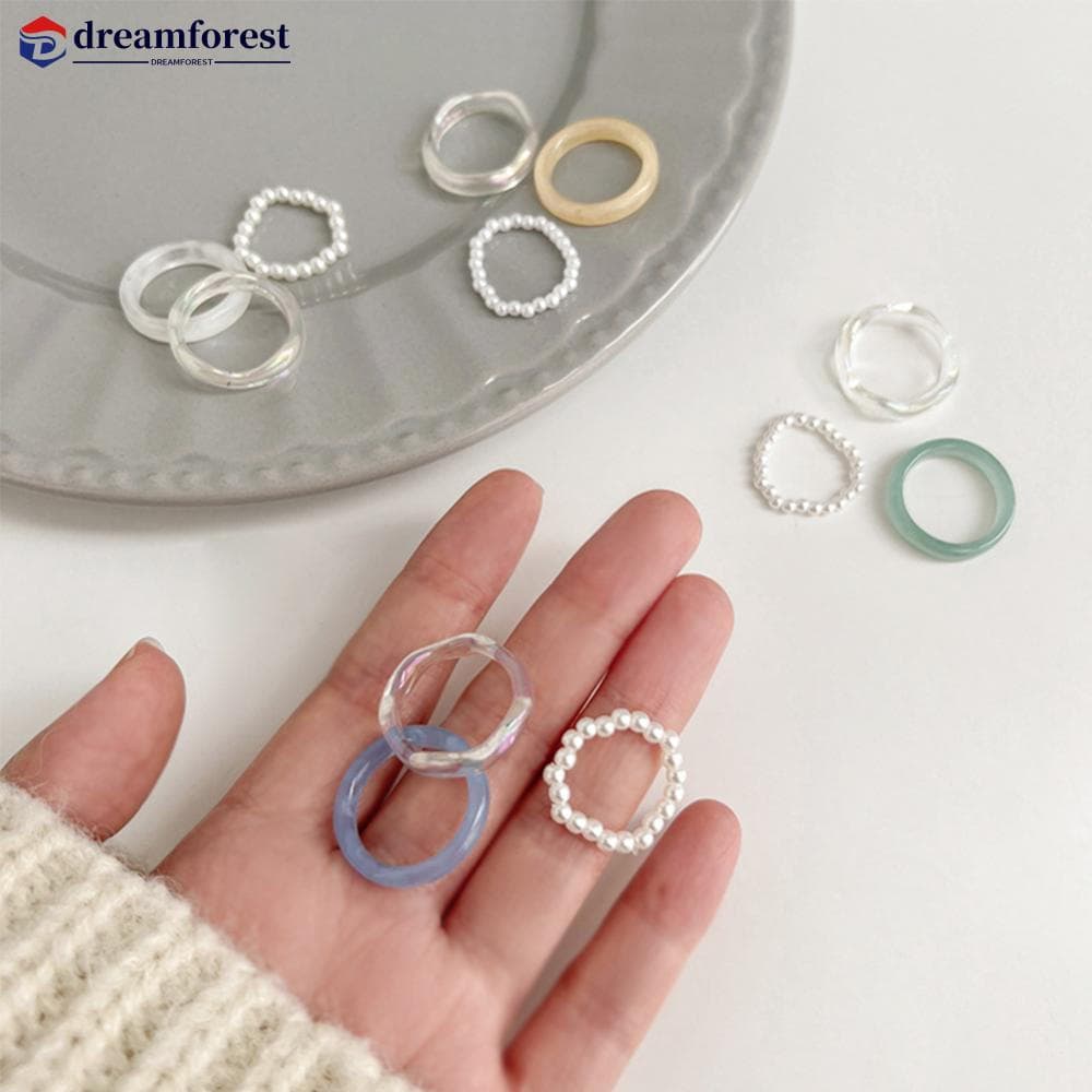 DREAMFOREST 3 Pçs/Set Conjunto De Anel De Acrílico Para Mulheres Anéis Transparentes De Pérola Colorida Coreano Bonito R