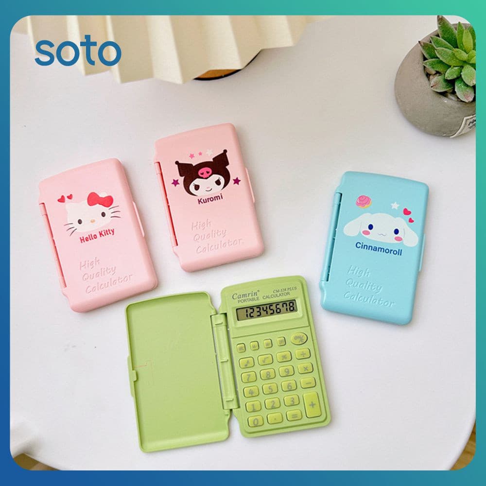 Soto Sanrio Kuromi Olá Kitty Calculadora Kawaii Flip Capa Multifuncional Pochacco Mini Calculadora Portátil Presente De