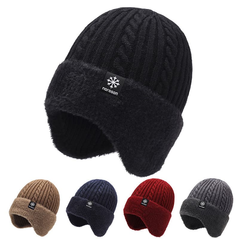 Chapéu de Inverno Masculino para Atividades ao Ar Livre, de Malha, Quente e Aconchegante, com Aba, Protetor de Orelhas,