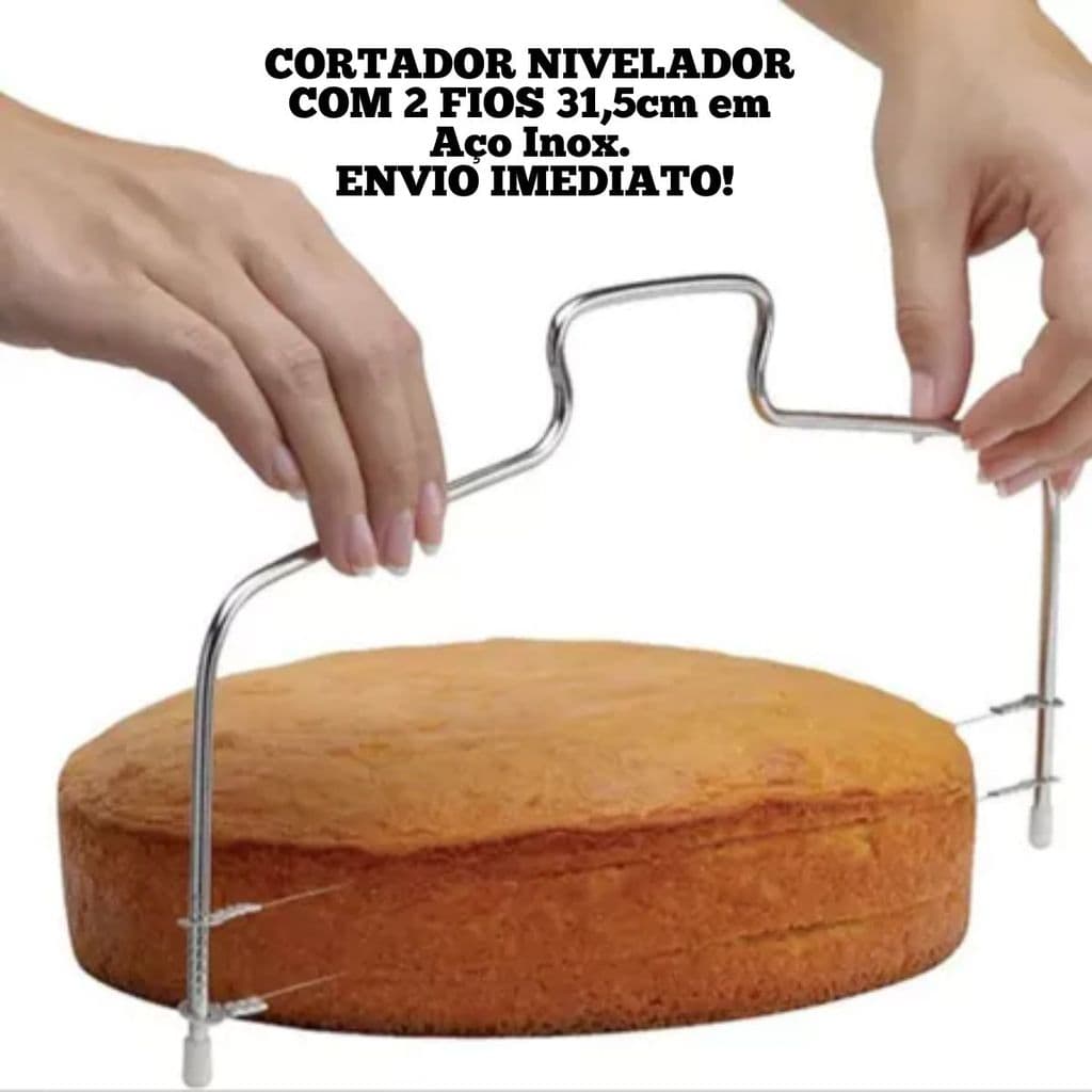 Cortador Fatiador e Nivelador De Bolos Com Fio Duplo Ajustável em Aço Inox 31,5cm Profissional