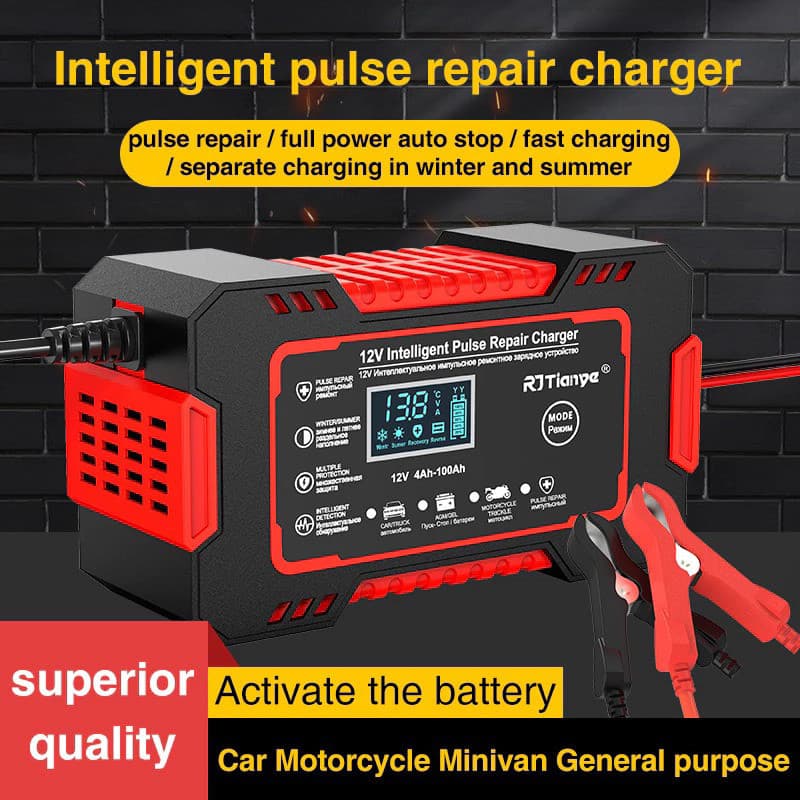 Carregador de Bateria 12V Inteligente Mazzilli – LCD, 15AH a 100AH, Carrega Carro e Moto