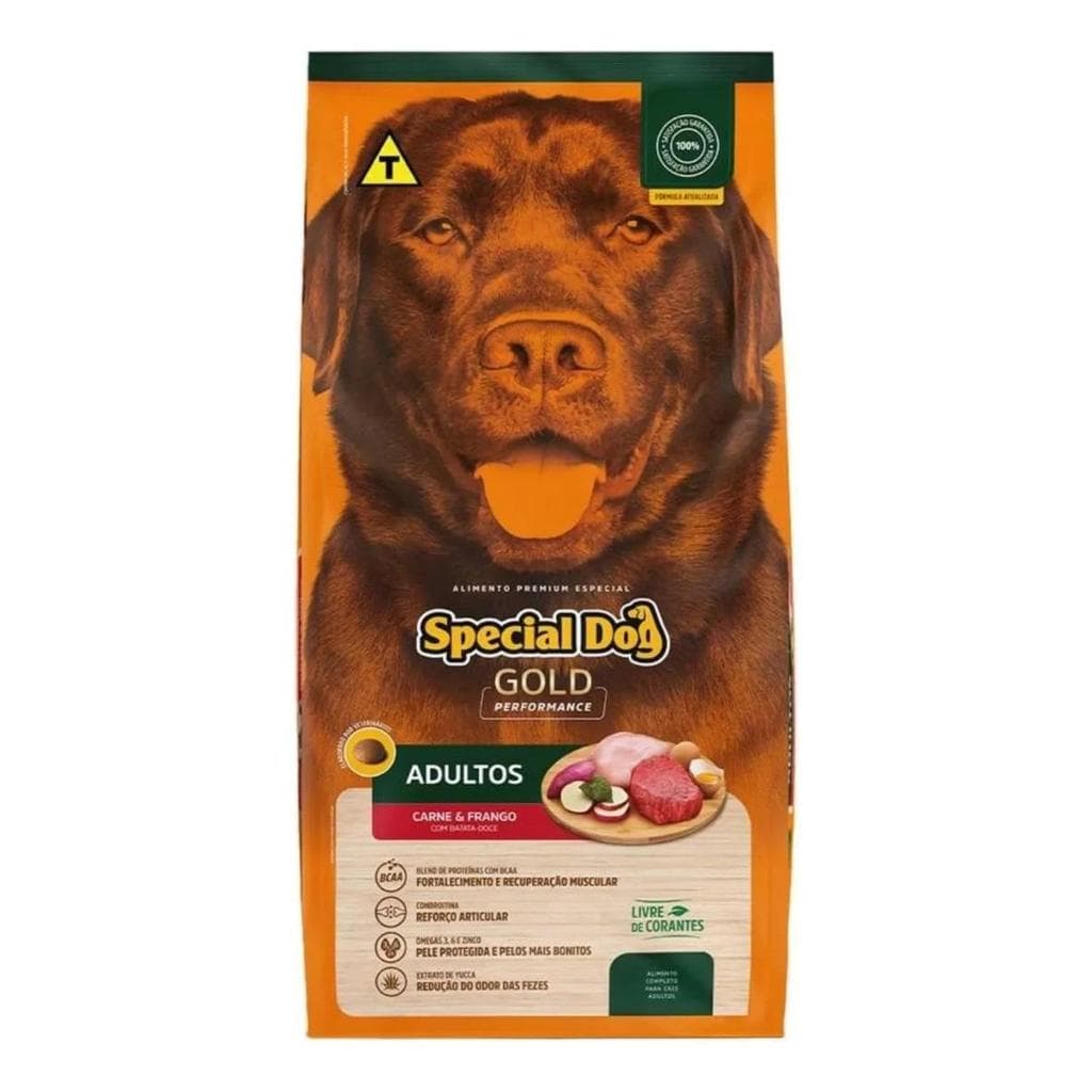Ração Special Dog Gold Adulto 15kg Carne Frango Batata Doce BCAA Sem Corantes