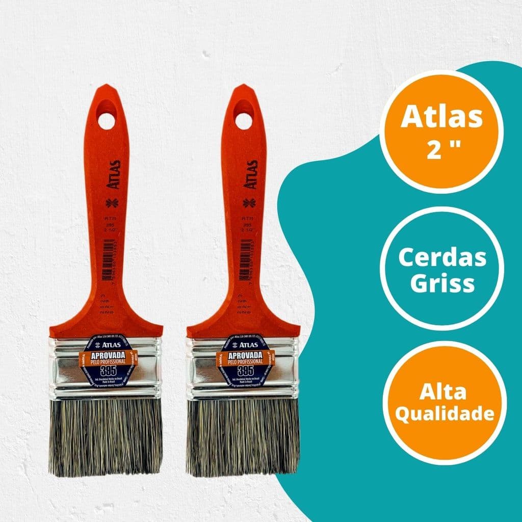 Kit 2 Trincha Tinta Pintura Pincel Atlas 2 1/2'' Polegadas cerdas gris todas tintas