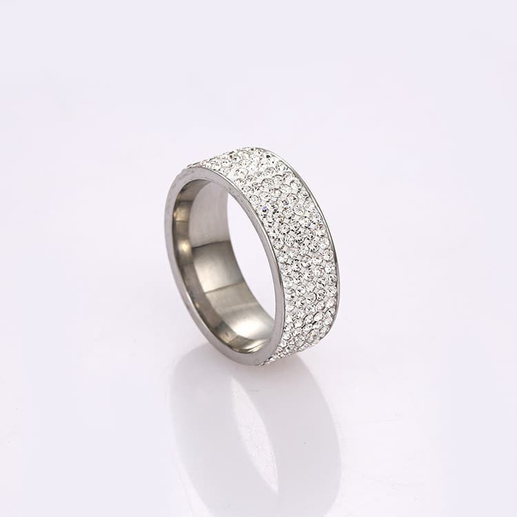 Anel de diamante com ponta de argila de 8 mm em aço inoxidável Anel de diamante completo Cor de aço Diamantes de 5 filei