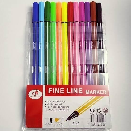 Caneta Hidrográfica Fineliner Ponta Fina 0.4 Mm Kit 12 Cores Fine Line