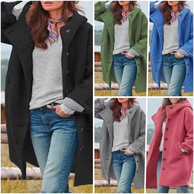 Outono E Inverno Feminino Manga Comprida Com Capuz , Casaco casual Solto De Lã Longo