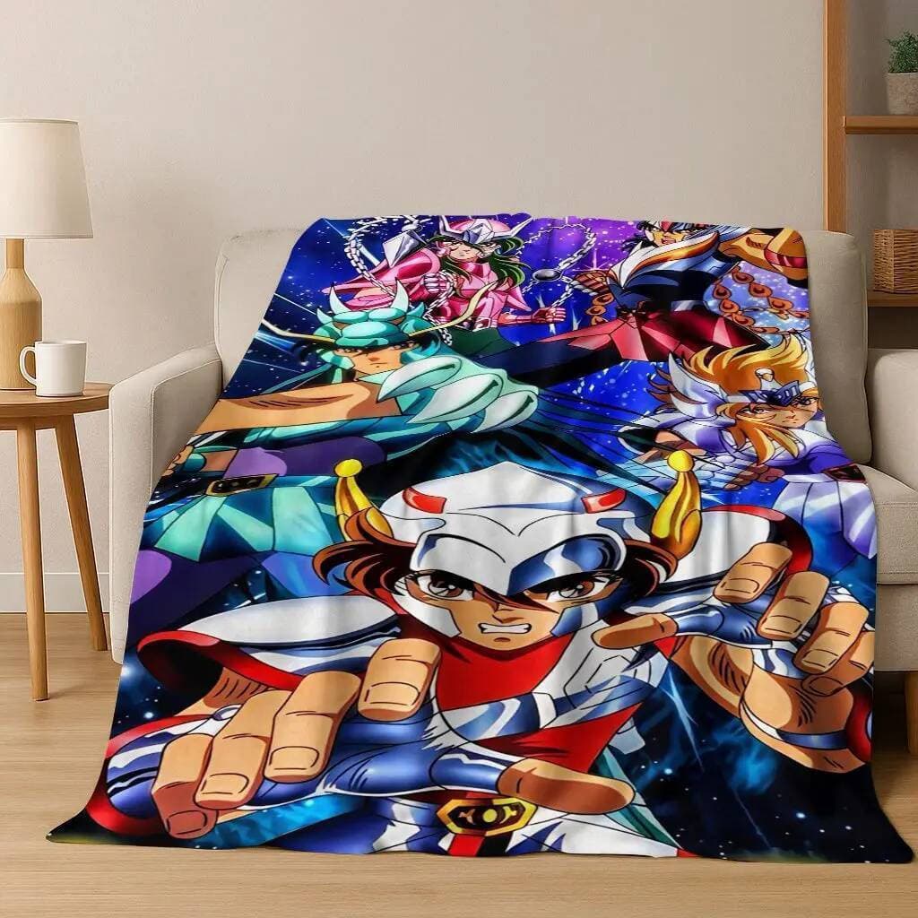 Cobertor de Flanela Retro Anime Saint Seiya Dourado, Macio e Confortável para Casa, Quarto, Cama, Sofá, Pi GLVO