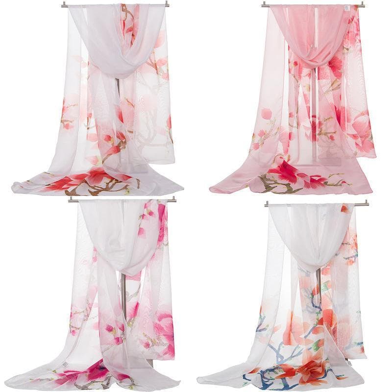 1Pc Nova Moda Chiffon Seda Hijab Feminino Longo Macio Flor Impressão Cachecóis Foulard Protetor Solar Xales