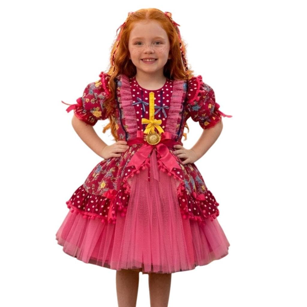 Vestido junino Infantil Floral e Poas Papilloo