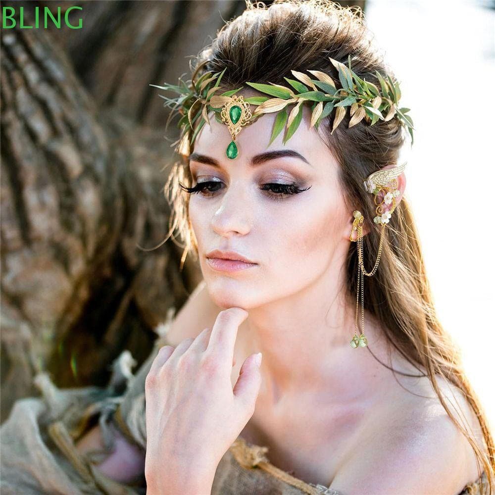 BLING Fada Flor Folha Coroa , Casamento Halloween Traje Elfo Headpiece , Photoshoot Floresta Floral Bandana