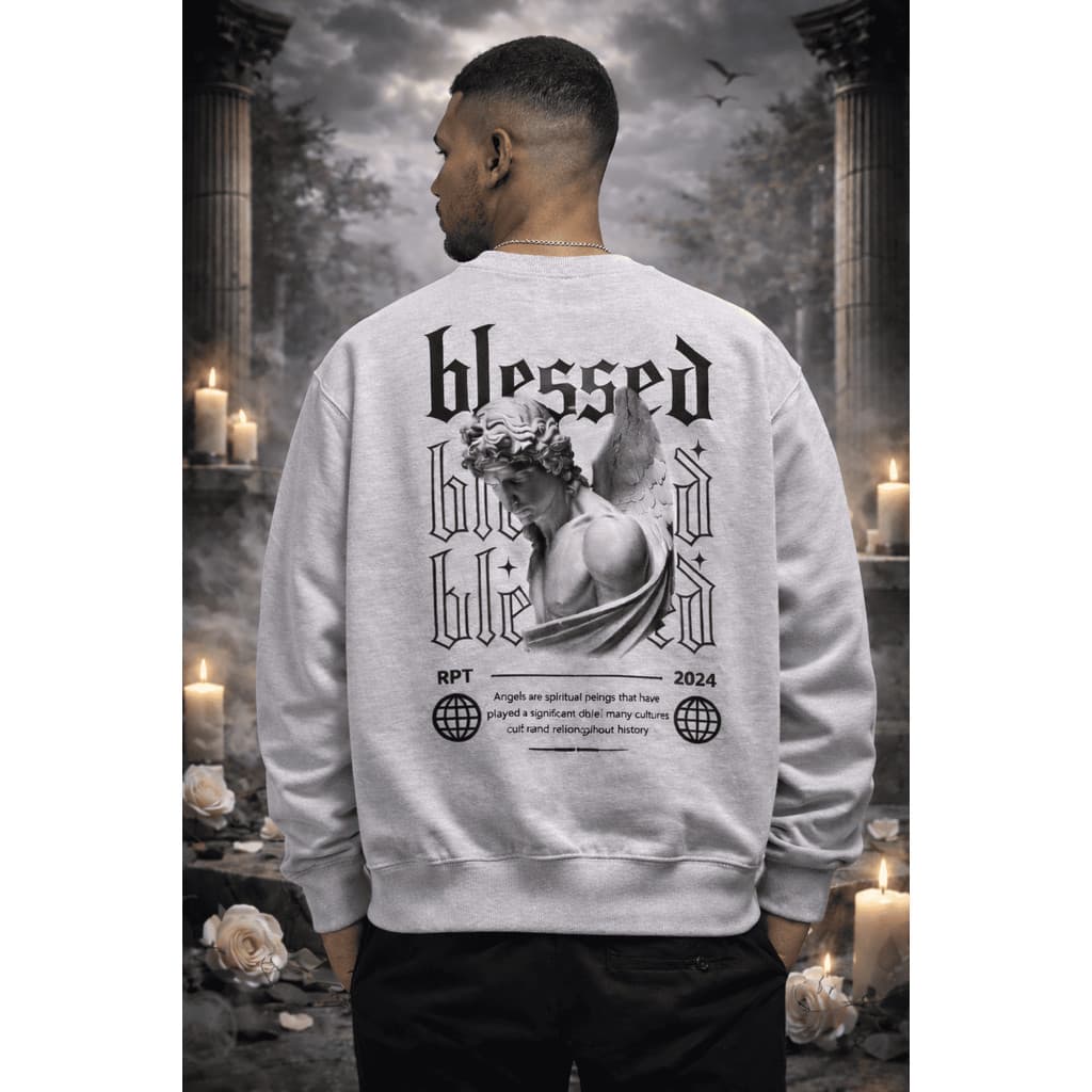 Moletom Careca Blessed Estátua Anjo Estampa Streetwear Premium Flanelado Inverno