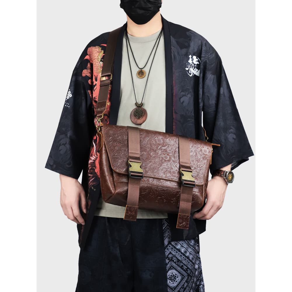Bolsa mensageiro de couro Original masculina, primeira camada de couro, estilo chinês, roupa de rua, bolsa mensageiro de