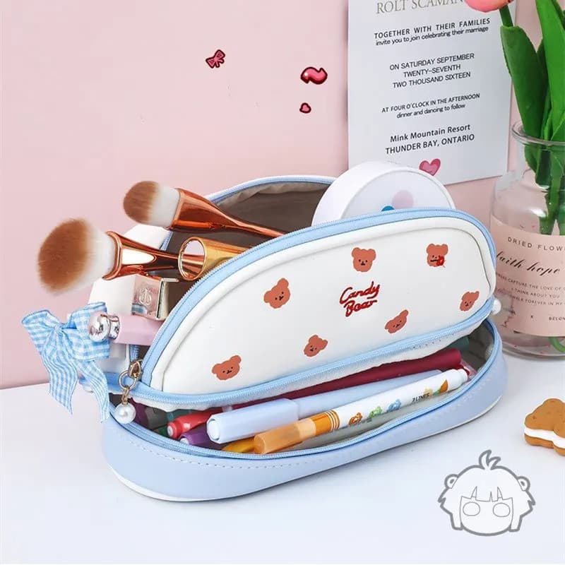 Estojo de lápis fofo de PU com estampa de cereja, bolsa de armazenamento de material escolar, bolsa de cosméticos de cou