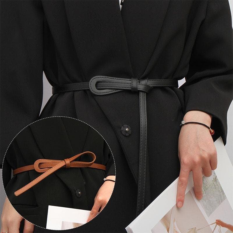 Cinto fino de couro PU, cinto de decoração de cintura feminino, cinto para casaco e suéter 8CO3