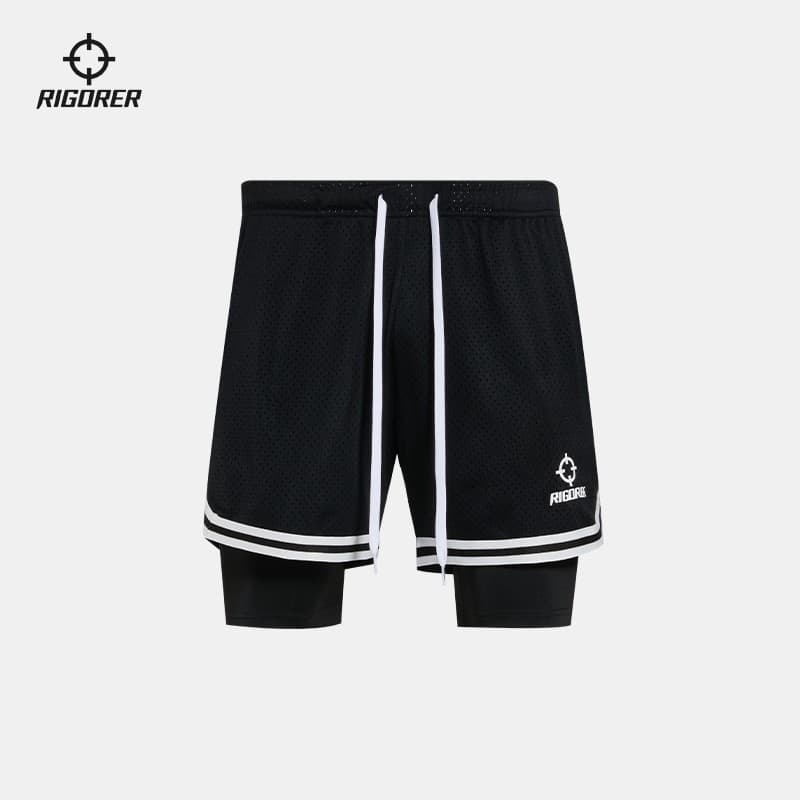Calças atléticas padrão de cinco pontos em camadas de compressão malha masculina verão basquete Shorts esportes correndo