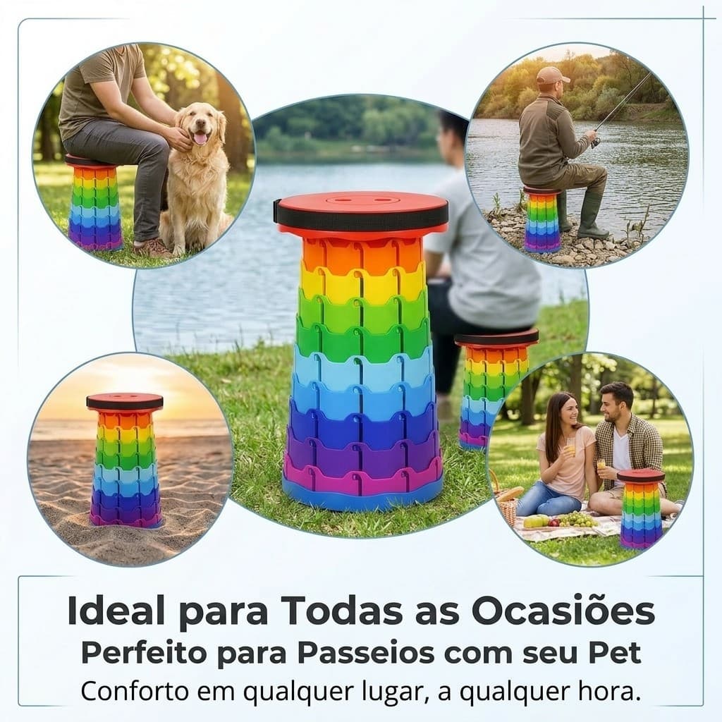 Banqueta Banco Retrátil Portátil com AlçaTelescópica Banquinho Dobrável Ajustável Pesca Camping  passeio com seu pets