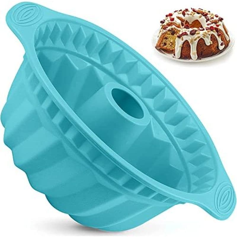 Kenond 2 PCS Formas De Bolo De Silicone De 9.5 Polegadas , Forma Canelada Antiaderente Com Alça Resistente , Moldes Para