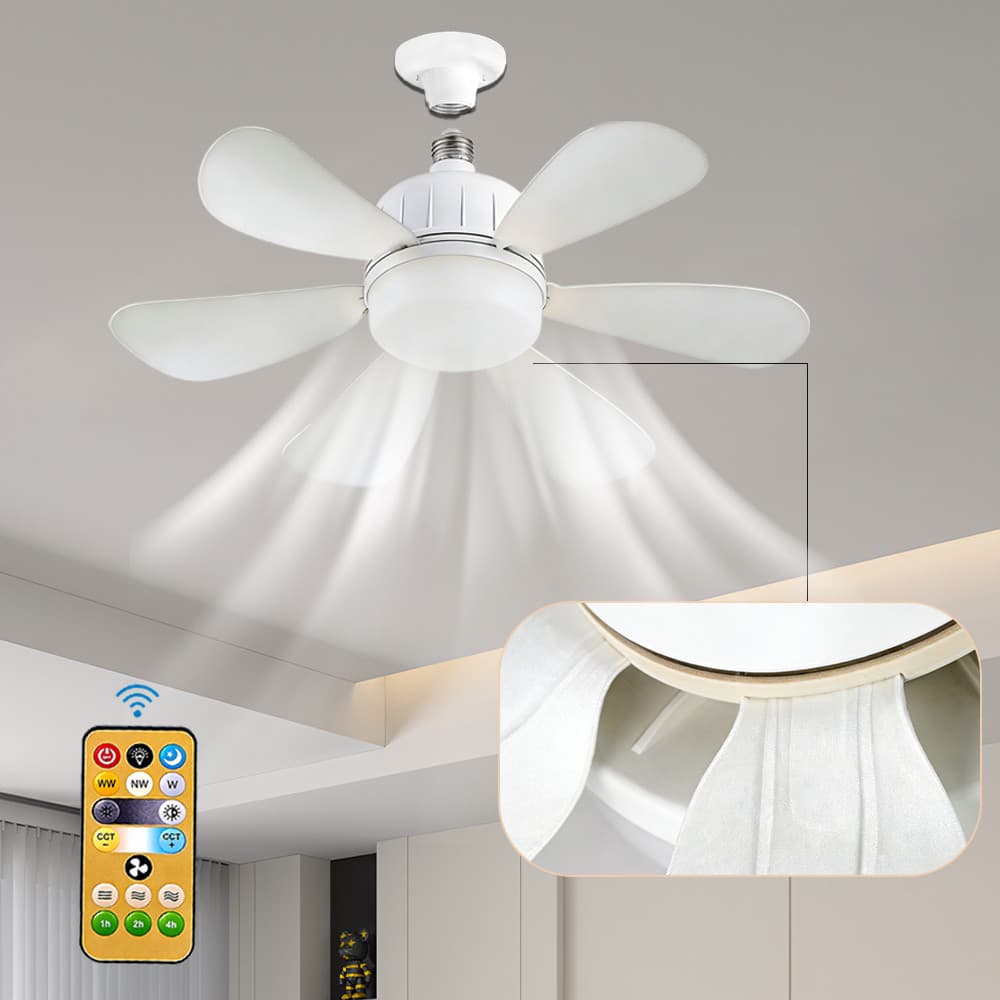 Ventilador de Teto com LED E27 Bivolt com Controle Remoto LumináriaVentilador Silencioso 2em1 para Quarto Sala e Cozinha