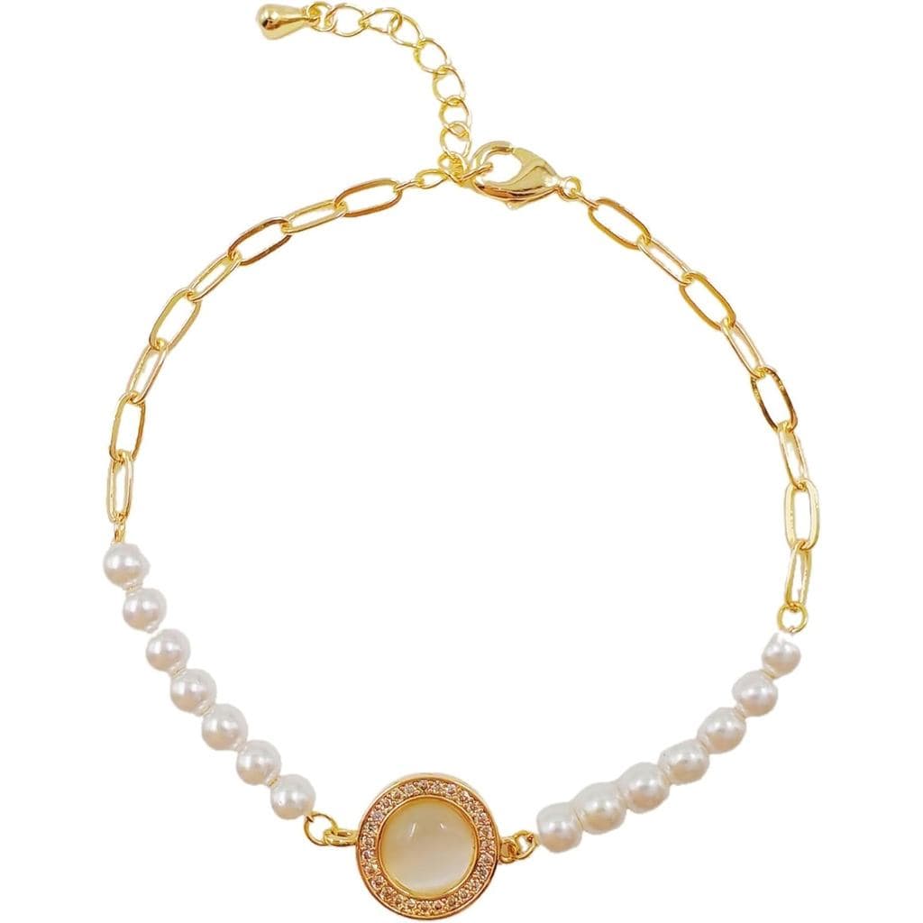 Pulseiras de Pérolas Moainut para Mulheres, Pulseira de Corrente Banhada a Ouro 14K, Pulseira de Pérolas Delicada, Joia
