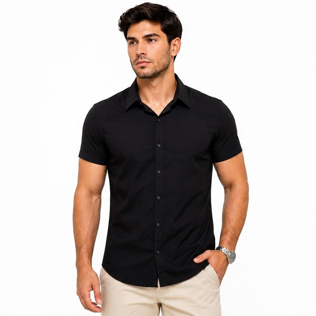 Camisa Masculiana Social Manga Curta de botão Slim