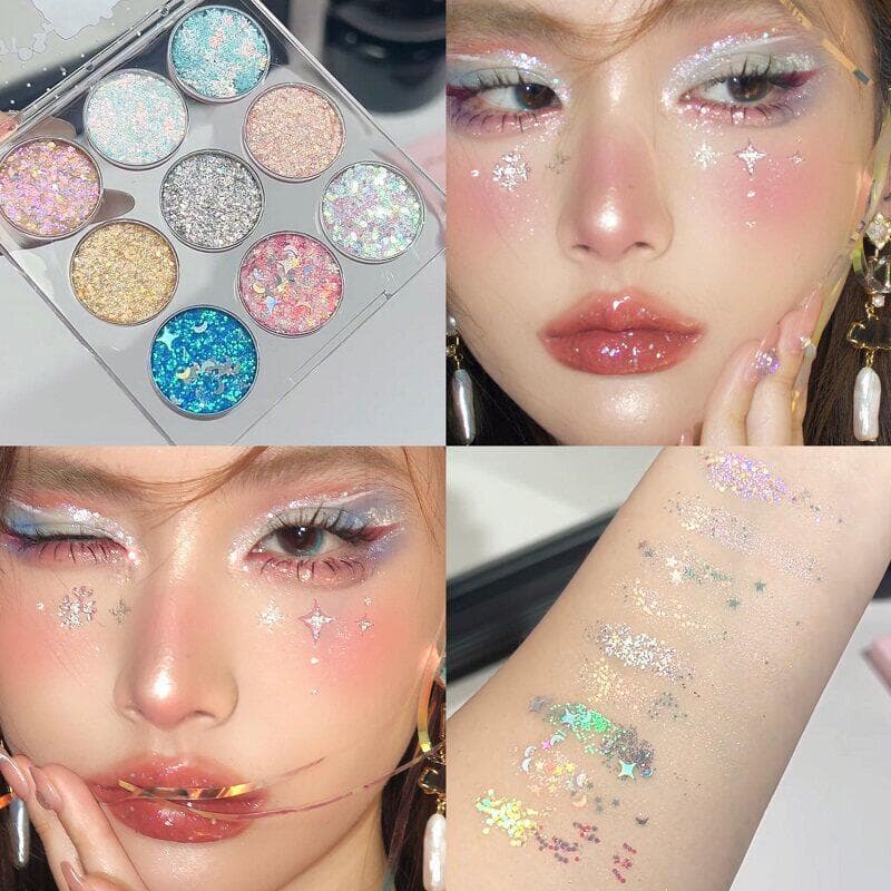Gogo dança sombra nove cores palco maquiagem cos Gel lantejoulas paleta Strobe diamante iluminando purê de batatas alto
